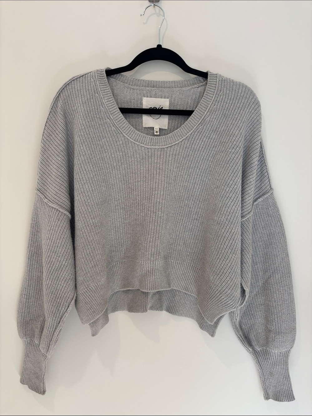 Aerie beyond crop Light Gray Ribbed Scoop-Neck Knit Sweater